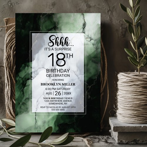 Green Marble Surprise 18th Birthday Party Invitation