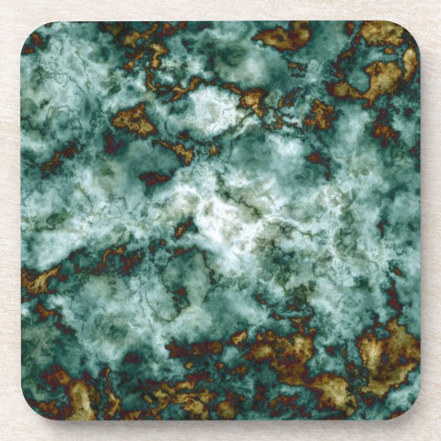 Green Marble Texture With Veins Beverage Coaster (Front)