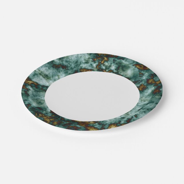 Green Marble Texture With Veins Paper Plates (Angled)