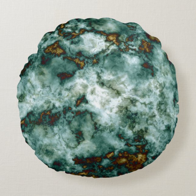Green Marble Texture With Veins Round Pillow (Front)