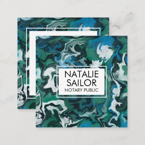 Green Marble Unique Minimal Modern Notary Public  Square Business Card