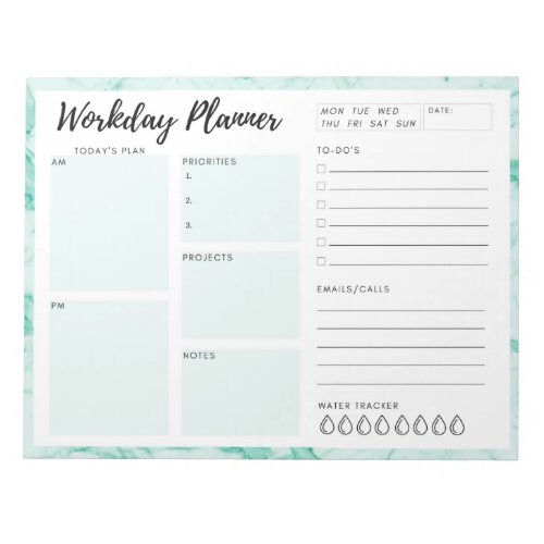 Green Marble Workday Planner Notepad