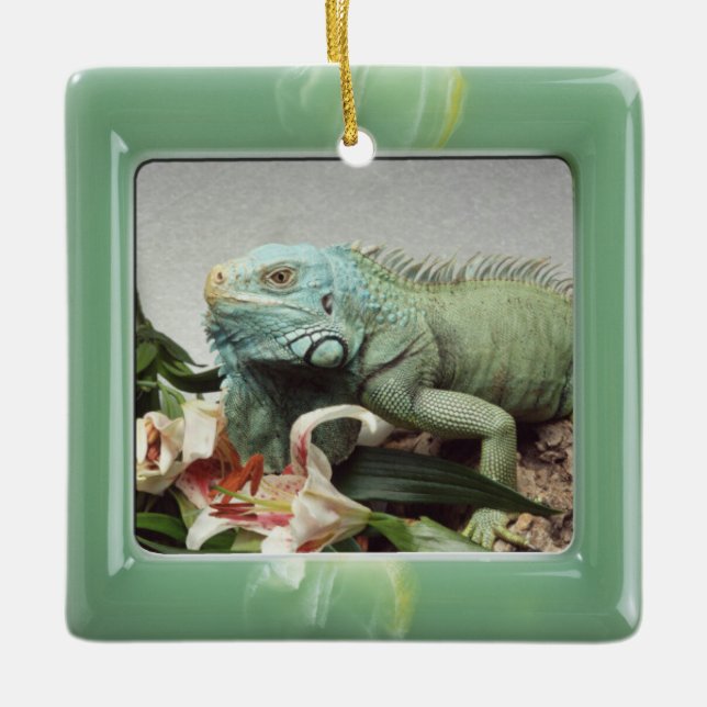 Green Marbled Lucite Modern  Frame SQUARE Ceramic Ornament (Front)