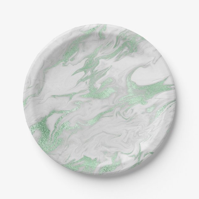 Green Marbled Paper Plate (Front)