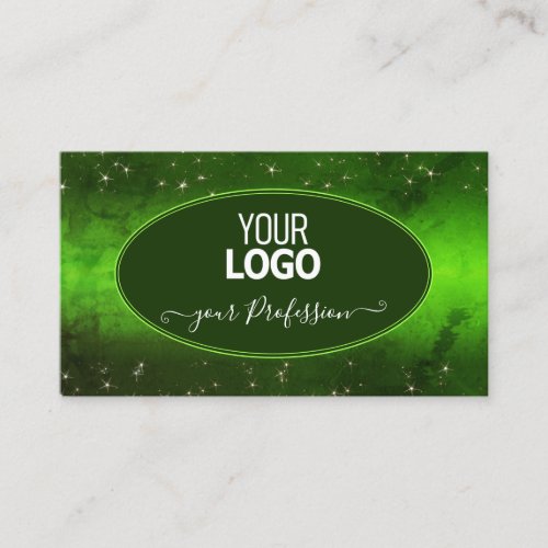 Green Marbled Pattern Cute Glitter Stars with Logo Business Card