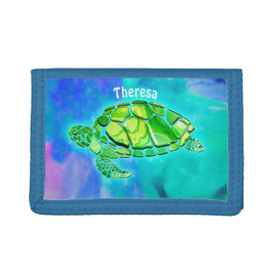 Green Marbled Turtle Personalized Tri-fold Wallet