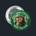 Green Marching Band Photo High School Brag Button<br><div class="desc">This cool customized high school marching band photo features white typography of your team and player name on a green brag button. Personalize with your student's photograph and class year as a proud parent. A mom and dad can wear these buttons to competition and games.</div>