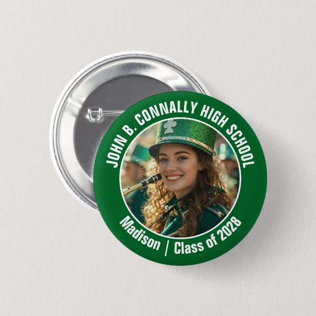 Green Marching Band Photo High School Brag Button (Front & Back)