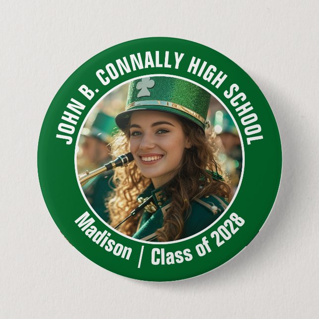 Green Marching Band Photo High School Spirit Button (Front)