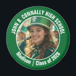 Green Marching Band Photo High School Spirit Magnet<br><div class="desc">This cool customized high school marching band photo features white typography of your team and player name on a green magnet. Personalize with your student's photograph and class year as a proud parent. A mom and dad can wear these buttons to competition and games.</div>