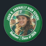 Green Marching Band Photo High School Spirit Magnet<br><div class="desc">This cool customized high school marching band photo features white typography of your team and player name on a green magnet. Personalize with your student's photograph and class year as a proud parent. A mom and dad can wear these buttons to competition and games.</div>