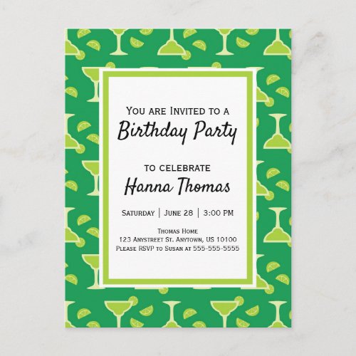 Green Margarita Mexican Drink Birthday Invitation Postcard
