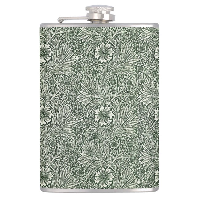 Green Marigold Elegance - Floral Flask (Front)