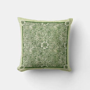 Green Marigolds - William Morris Cotton Throw Pillow