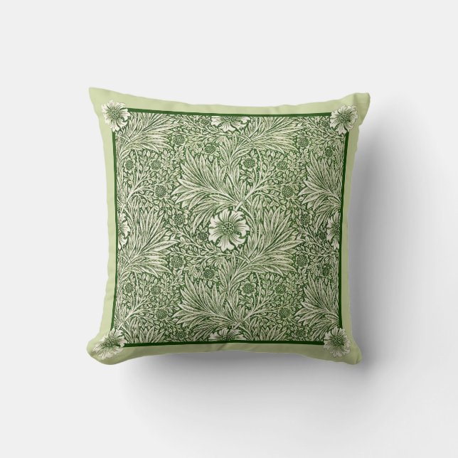 Green Marigolds - William Morris Cotton Throw Pillow (Front)