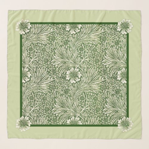Green Marigolds William Morris floral pattern  Scarf