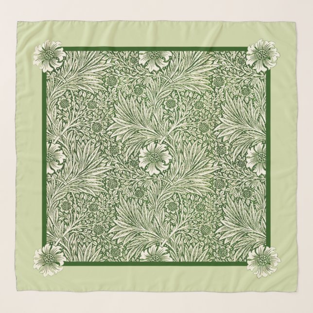 Green Marigolds William Morris floral pattern  Scarf (Front)