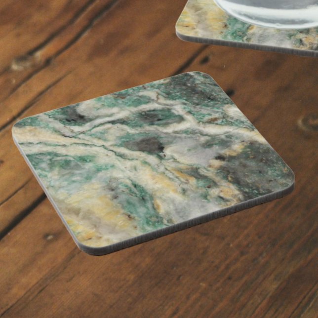 Green Mariposite Mineral Stone Pattern Beverage Coaster (In Situ)