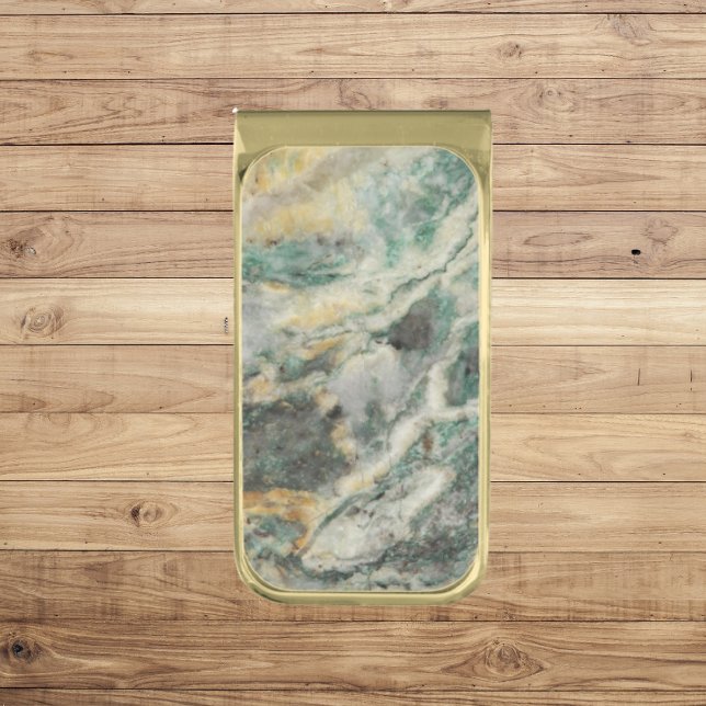 Green Mariposite Mineral Stone Pattern Gold Finish Money Clip (In Situ)