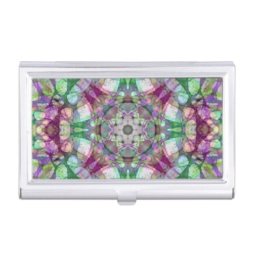 Green Maroon and Purple Mandala Kaleidoscope Business Card Holder