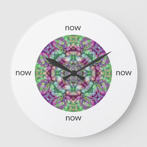 Green Maroon and Purple Mandala Now Large Clock