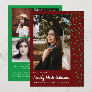 Green Maroon Confetti Graduation Announcement