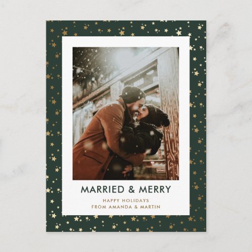 Green Married and Merry Christmas Photo Postcards