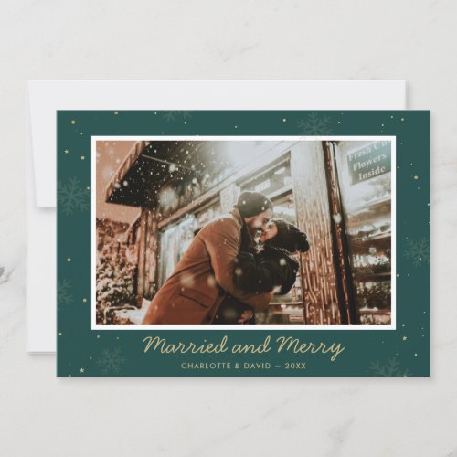 Green Married and Merry First Christmas Photo Holiday Card