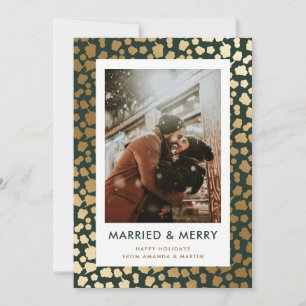 Green Married and Merry Newlywed Photo Holiday Card
