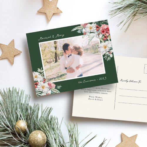 Green Married and Merry Photo Postcard