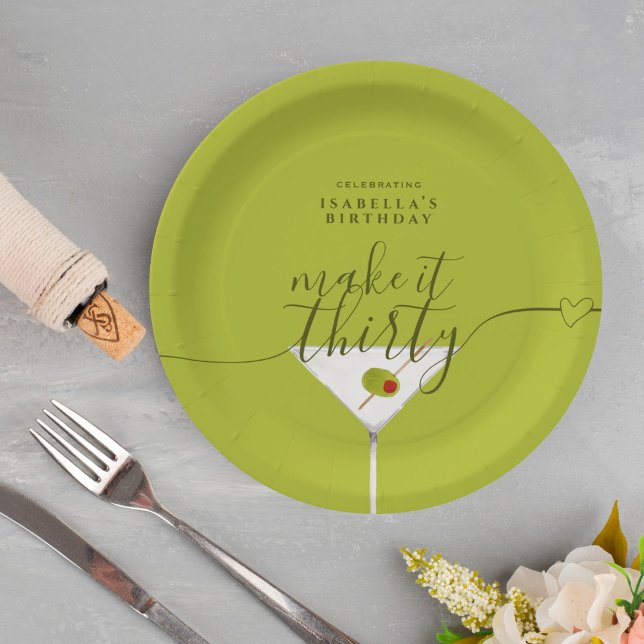 Green Martini Make It Thirty 30th Birthday Party Paper Plates (Creator Uploaded)