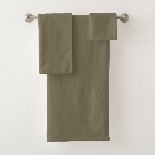 Green Martini Olive Solid Color Print Neutral Bath Towel Set