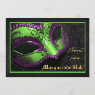 Green Mask Masquerade Ball Halloween Invitation
