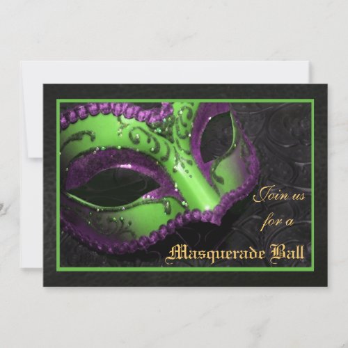 Green Mask Masquerade Ball Halloween Invitation