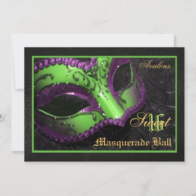 Green Mask Masquerade Sweet 16 Party Invitation (Front)