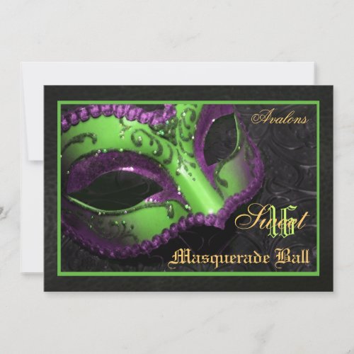 Green Mask Masquerade Sweet 16 Party Invitation