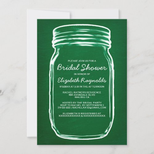 Green Mason Jar Bridal Shower Invitations