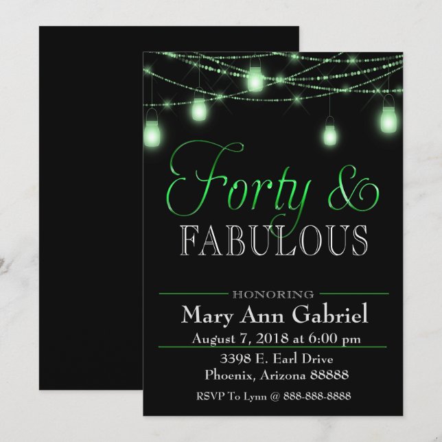 Green Mason Jars 40th Birthday Party Invite (Front/Back)