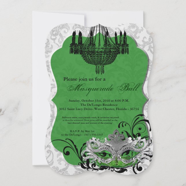 Green Masquerade Ball Mask Costume Halloween Part Invitation (Front)