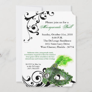 Green Masquerade Ball Mask Costume Halloween Part Invitation