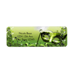 Green Masquerade Mask Elegant Ball Party Label