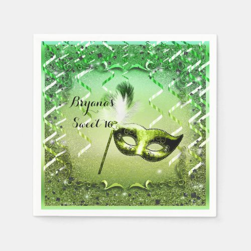 Green Masquerade Mask Elegant Ball Party Paper Napkins