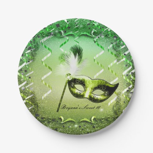 Green Masquerade Mask Elegant Ball Party Paper Plates