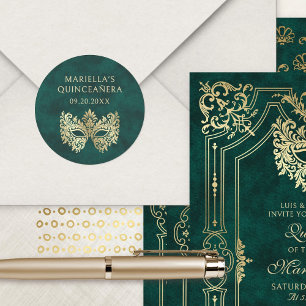 Green Masquerade Mask Elegant Quinceanera Classic Round Sticker