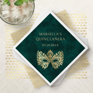 Green Masquerade Mask Elegant Quinceanera Napkins