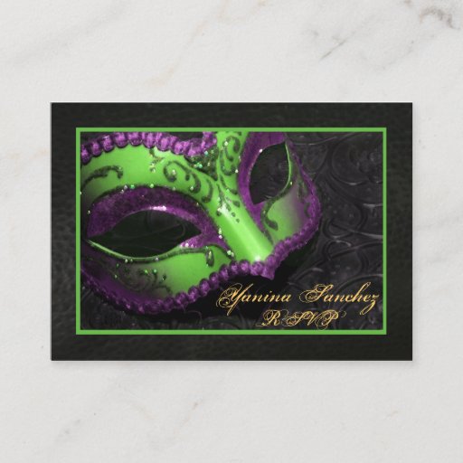 Customizable Green Masquerade RSVP Business Cards