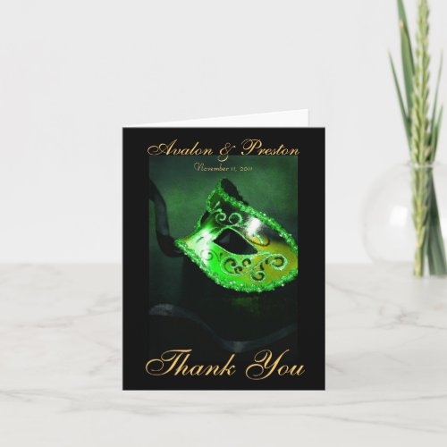 Green Masqurade Mask Thank You Note Card