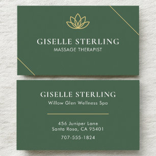 Green Massage Therapist Minimalist Lotus Business Card