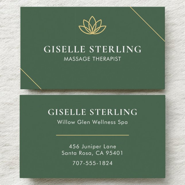 Green Massage Therapist Minimalist Lotus Business Card (Creator Uploaded)