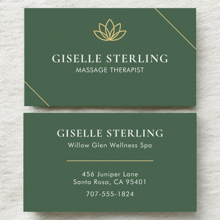Green Massage Therapist Minimalist Lotus Business Card